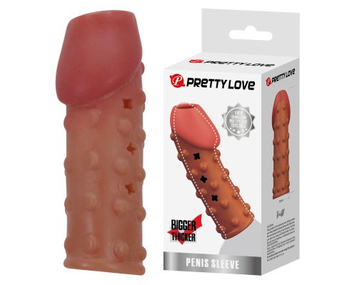 Телесная открытая насадка на пенис с бугорками - 19,8 см.