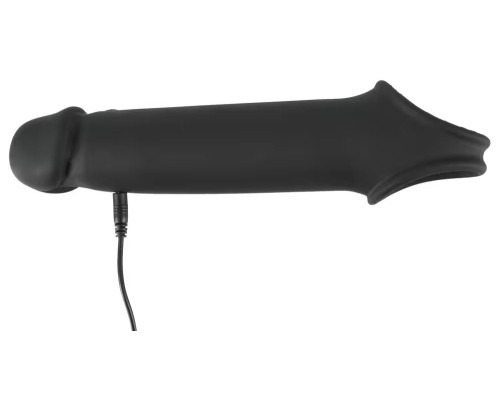 Черная вибронасадка для пениса с хомутом для мошонки и пультом ДУ Remote Controlled Penis Extension