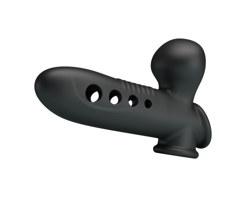 Черная насадка на пенис с эффектом расширения Crane - 18,4 см.