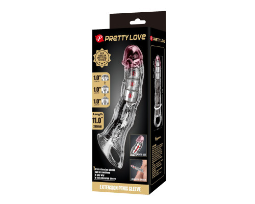 Прозрачный фаллоудлинитель с 3 вставками - 28 см.