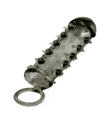 Дымчатая стимулирующая насадка с закрытой головкой SAMURAI PENIS SLEEVE BLACK - 14,5 см.