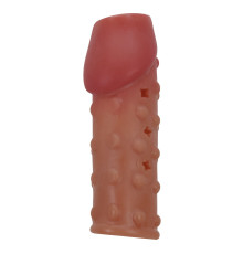 Телесная открытая насадка на пенис с бугорками - 19,8 см.
