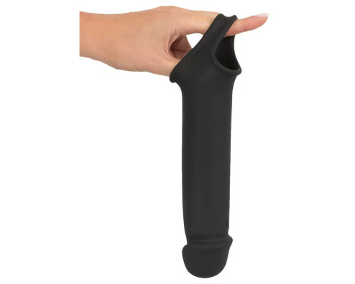 Черная вибронасадка для пениса с хомутом для мошонки и пультом ДУ Remote Controlled Penis Extension