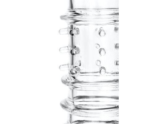 Прозрачная насадка на пенис TOYFA A-Toys с ребрами и точками - 15,3 см.