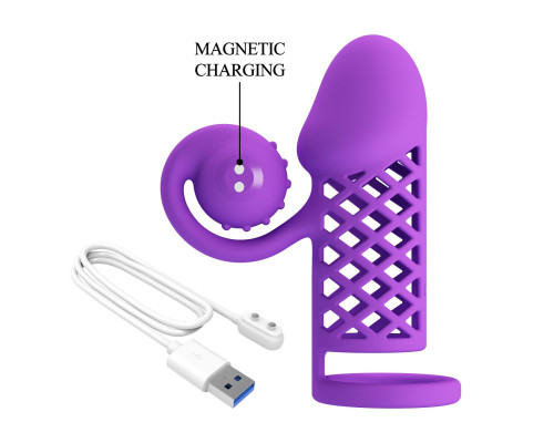 Фиолетовая вибронасадка с клиторальным отростком Harden