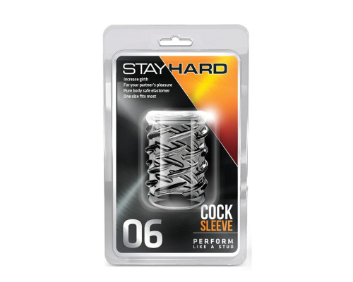 Прозрачная насадка с объёмными чёрточками STAY HARD COCK SLEEVE 06 CLEAR