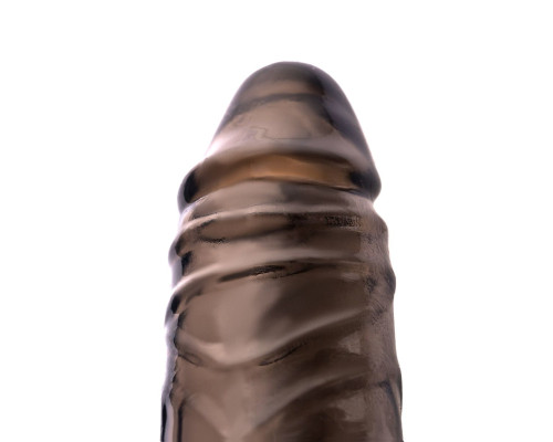 Дымчатая фаллическая насадка с подхватом и закрытой головкой - 16,2 см.