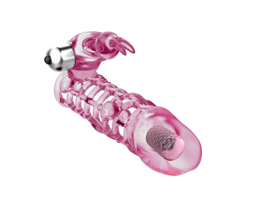 Розовая насадка на фаллос с вибрацией - 13 см.