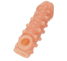 Телесная закрытая насадка с шариками Cock Sleeve 010 Size S - 13,8 см.