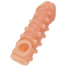 Телесная закрытая насадка с шариками Cock Sleeve 010 Size S - 13,8 см.