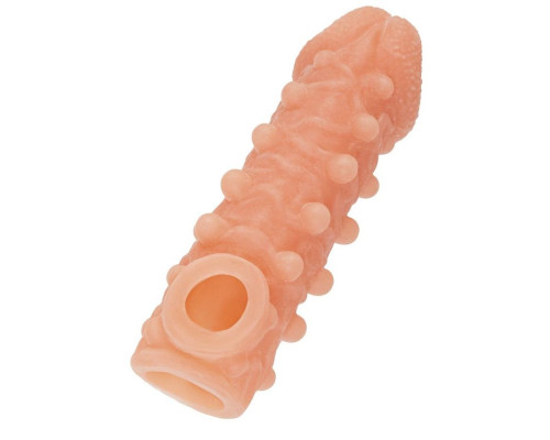 Телесная закрытая насадка с шариками Cock Sleeve 010 Size S - 13,8 см.