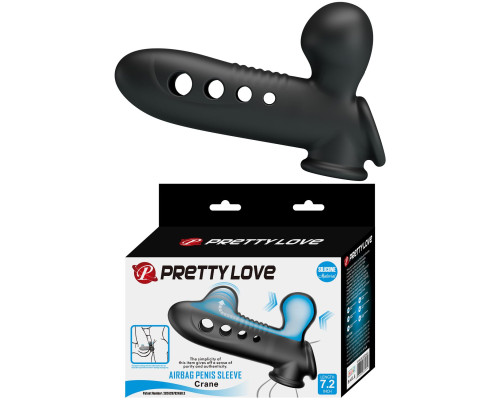 Черная насадка на пенис с эффектом расширения Crane - 18,4 см.