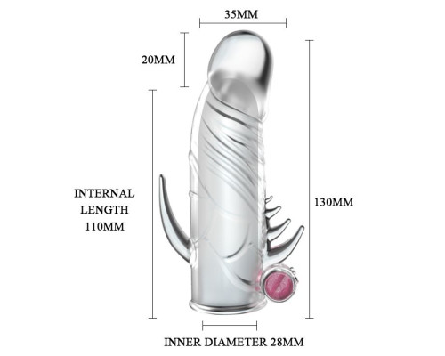 Прозрачная насадка с закрытой головкой и вибрацией - 13 см.