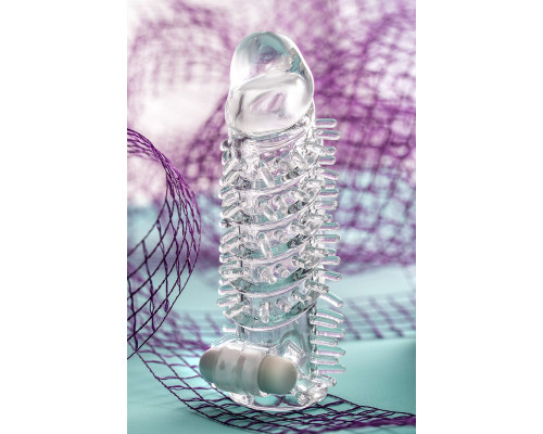 Насадка на пенис TOYFA A-Toys с вибропулей и шипами - 13,4 см.