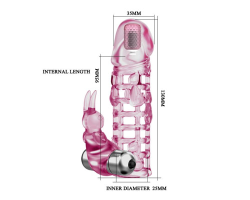 Розовая насадка на фаллос с вибрацией - 13 см.