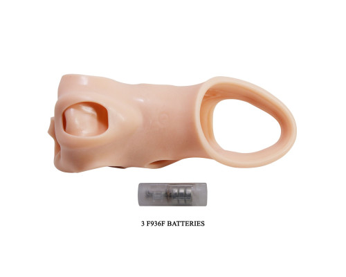 Телесная удлиняющая насадка с рельефом и вибрацией Brad - 21,3 см.