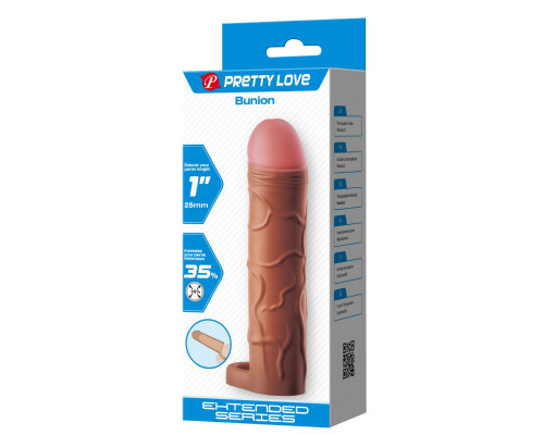 Коричневая насадка-удлинитель на пенис Bunion - 16,5 см.