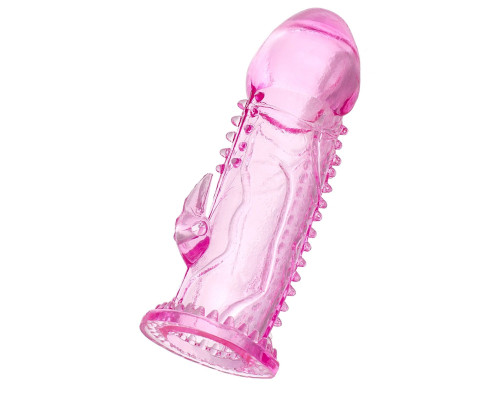 Розовая насадка на пенис с шипиками и коготком - 13,5 см.
