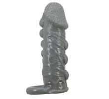 Серая насадка Jaylen с подхватом мошонки и наростами - 14 см.