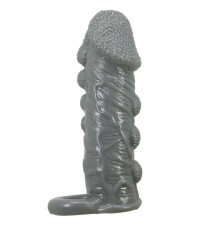 Серая насадка Jaylen с подхватом мошонки и наростами - 14 см.