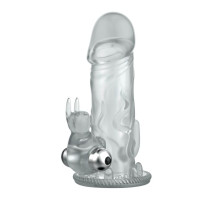 Прозрачная вибронасадка со стимуляцией клитора и ануса - 12,5 см.