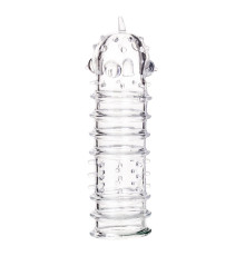 Прозрачная насадка на пенис TOYFA A-Toys с ребрами и точками - 15,3 см.