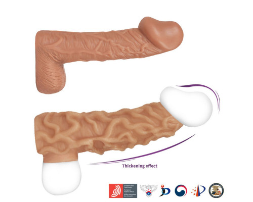 Телесная насадка с венками и открытой головкой Nude Sleeve L - 14 см.