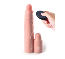 Телесная вибронасадка на член 3  Vibrating Mega X-tension with Remote - 22,9 см.