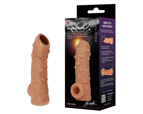 Телесная насадка с пупырышками и открытой головкой Nude Sleeve L - 14 см.