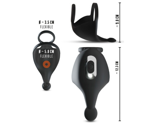 Черная вибронасадка для эрекции и стимуляции мошонки Cock ring with RC ball massager
