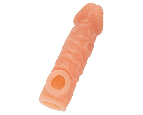 Телесная закрытая насадка с шершавой головкой Cock Sleeve Size M - 15,6 см.