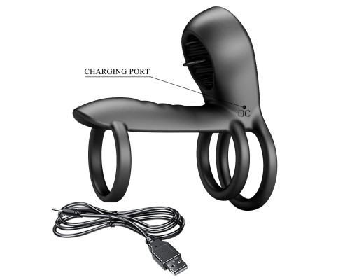 Черная насадка на пенис с 12 режимами вибрации Jammy