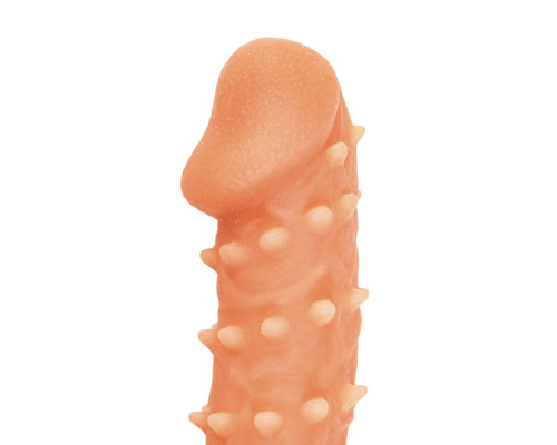 Телесная закрытая насадка с пупырышками Cock Sleeve Size M - 15,6 см.