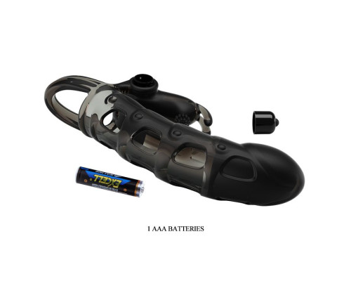 Черная закрытая насадка с подхватом мошонки и стимулятором клитора - 19,2 см.