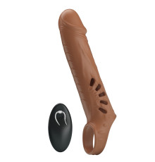 Коричневая вибронасадка с подхватом мошонки и пультом ДУ