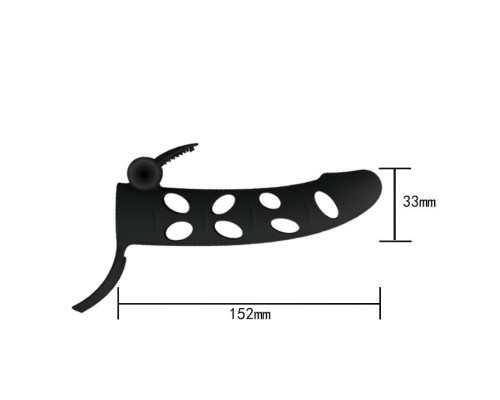 Чёрная закрытая насадка на пенис с вибрацией - 15,2 см.