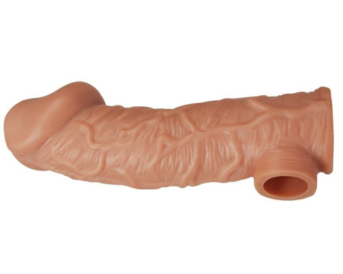 Телесная насадка на фаллос с отверстием для мошонки EXTREME SLEEVE - 17,6 см.