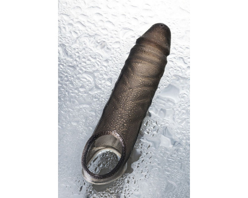 Дымчатая фаллическая насадка с подхватом и закрытой головкой - 16,2 см.