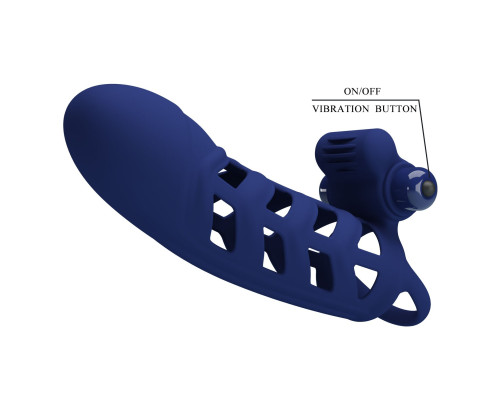 Синяя насадка на пенис Powerful Ring - 18,8 см.