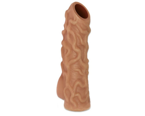 Телесная насадка с венками и открытой головкой Nude Sleeve L - 14 см.