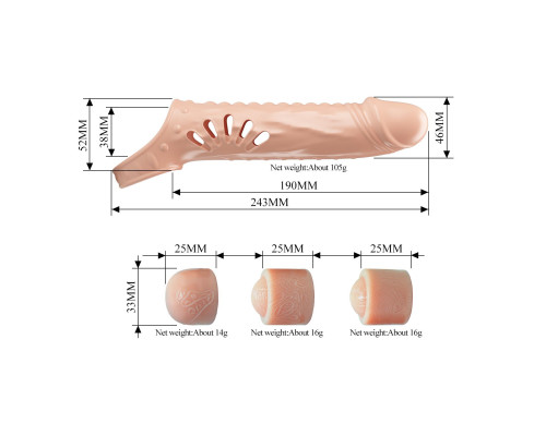 Телесная удлиняющая насадка на пенис с подхватом мошонки