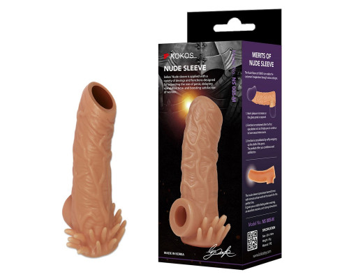 Телесная насадка с усиками и открытой головкой Nude Sleeve M - 12 см.