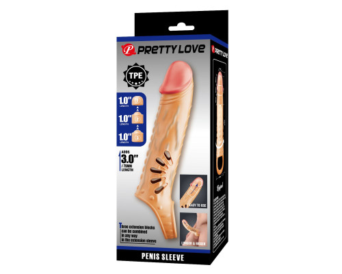 Телесная удлиняющая насадка на пенис с подхватом мошонки