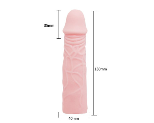 Удлиняющая насадка на пенис телесного цвета - 18 см.