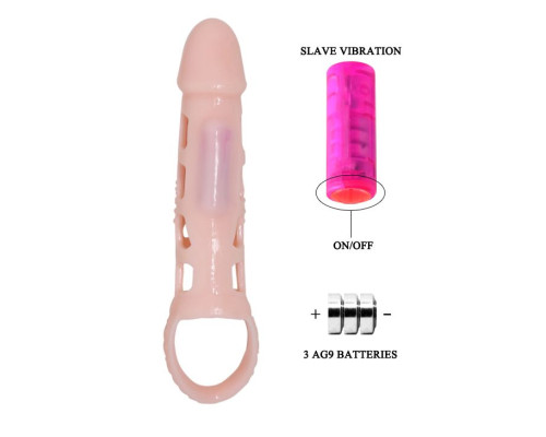 Телесная вибронасадка на пенис с подхватом Harrison - 18 см.