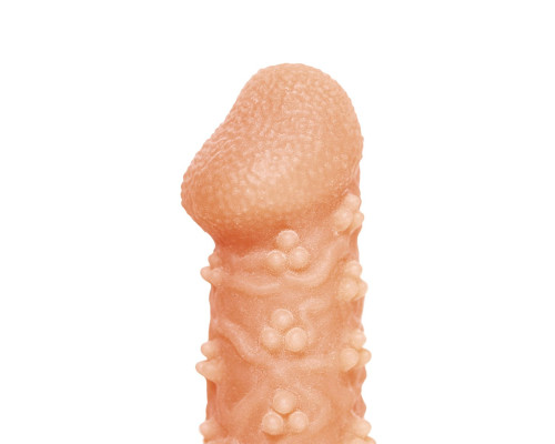 Телесная закрытая насадка с пучками шишечек Cock Sleeve 009 Size S - 13,8 см.