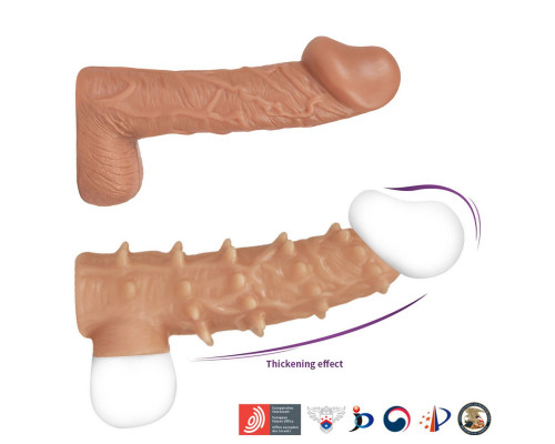 Телесная насадка с шипами и открытой головкой Nude Sleeve M - 12 см.