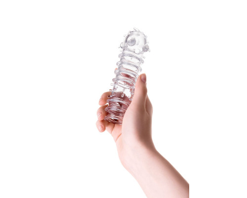 Прозрачная насадка на пенис TOYFA A-Toys с ребрами и точками - 15,3 см.