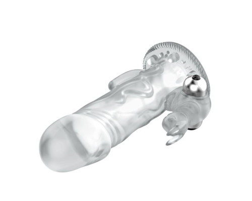 Прозрачная вибронасадка со стимуляцией клитора и ануса - 12,5 см.