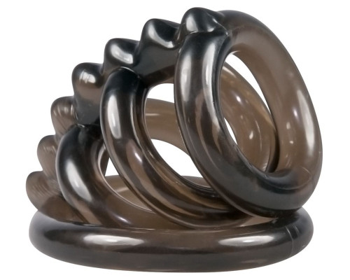 Дымчатая стимулирующая насадка на пенис из 4 колец - 6,5 см.